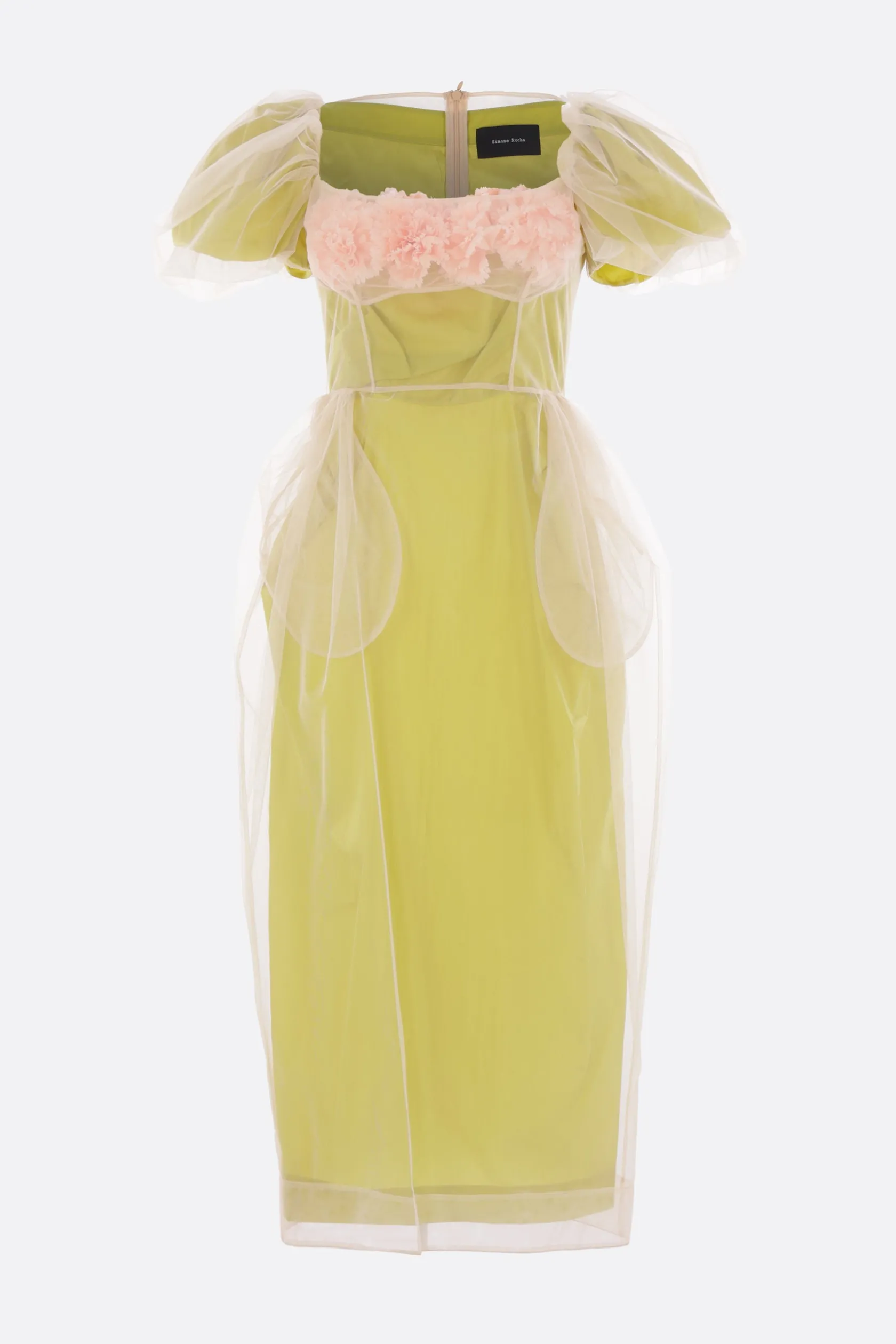 Abiti>SIMONE ROCHA abito a doppio strato in tulle con fiori Verde