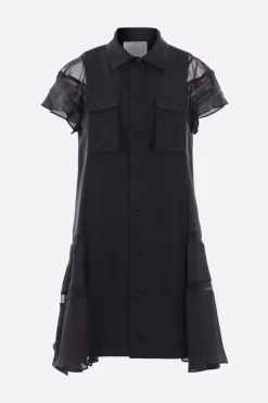 Abiti>SACAI abito chemisier in lana e raso Nero