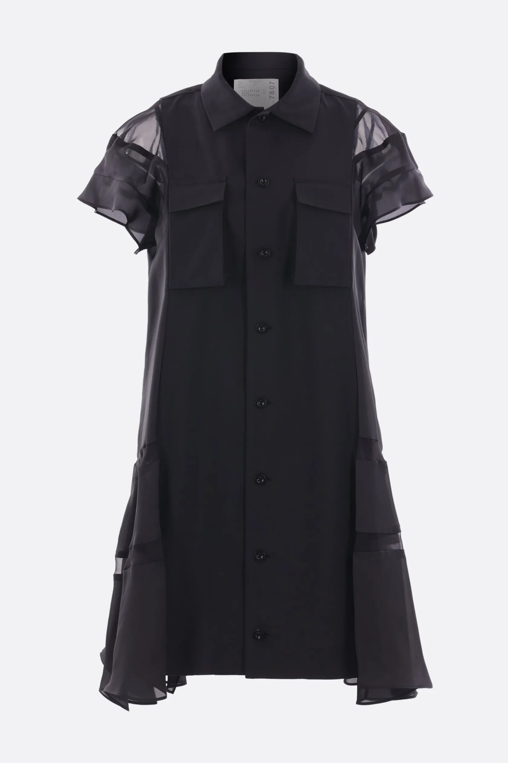 Abiti>SACAI abito chemisier in lana e raso Nero