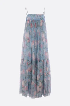 Abiti>CHLOÉ abito smanicato in seta stampa floreale Blu