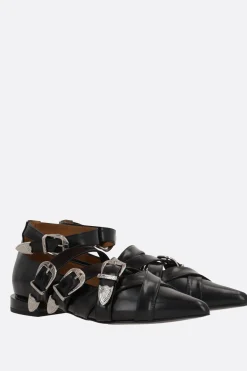 Scarpe Basse>TOGA PULLA ballerina in pelle spazzolata con fibbie Nero