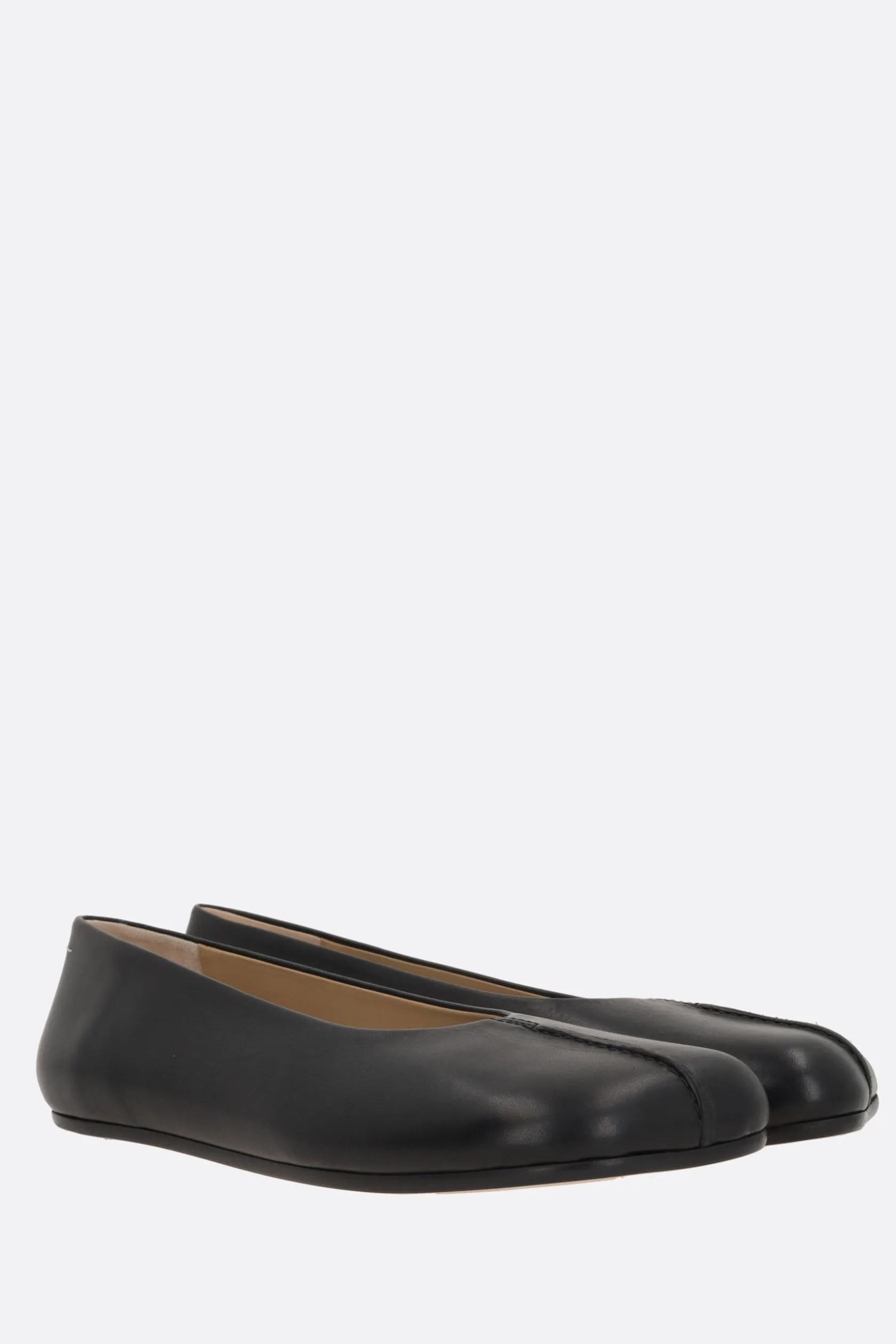 Scarpe Basse>MM6 ballerina in pelle stitch-out Nero