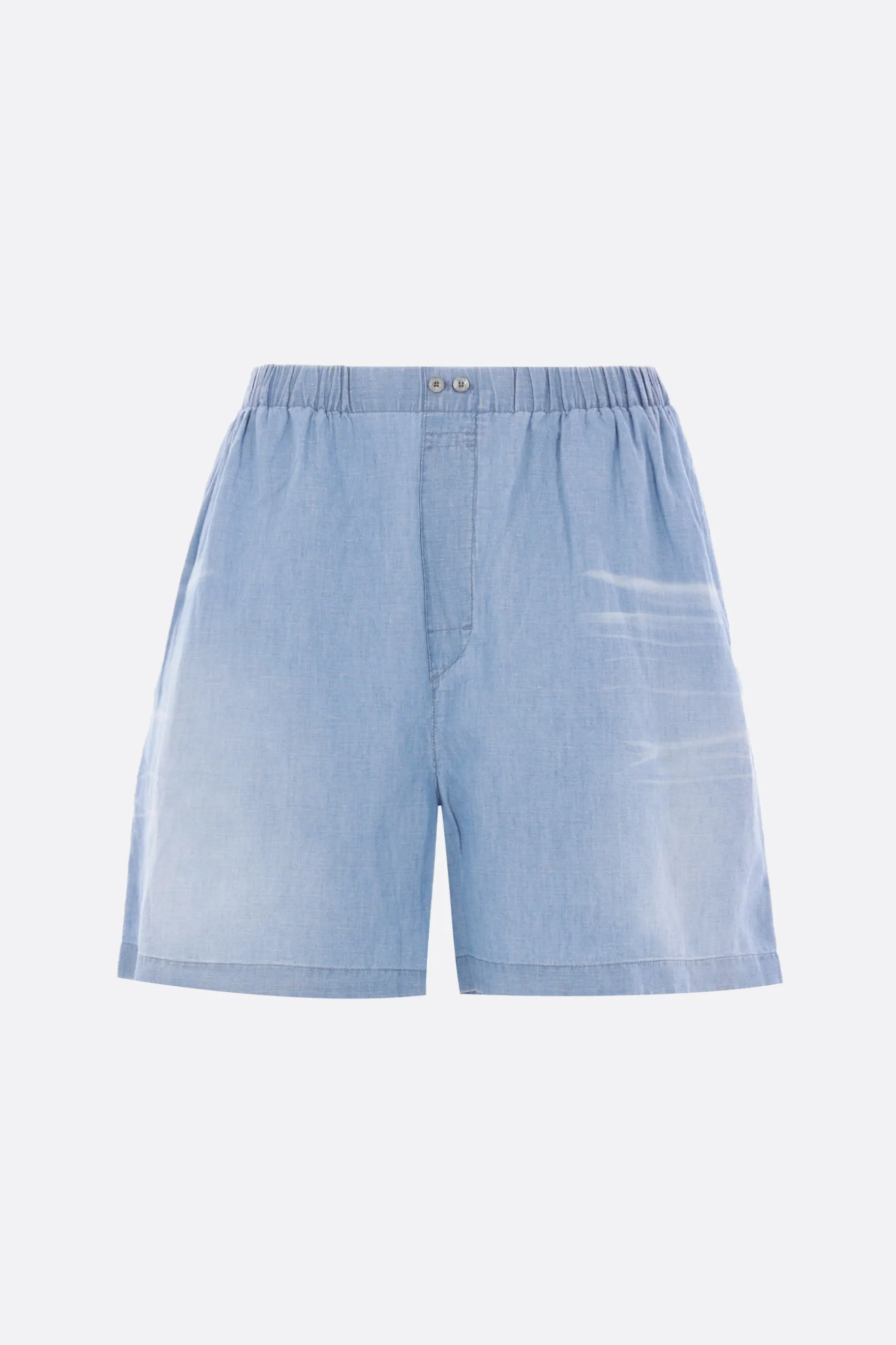 Pantaloni>ACNE STUDIOS bermuda in cotone e lino stampa logo Blu