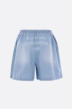 Pantaloni>ACNE STUDIOS bermuda in cotone e lino stampa logo Blu