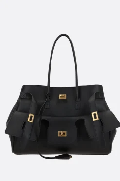 Borse A Mano>BALENCIAGA borsa a mano Carry All Bel Air media in pelle liscia Nero