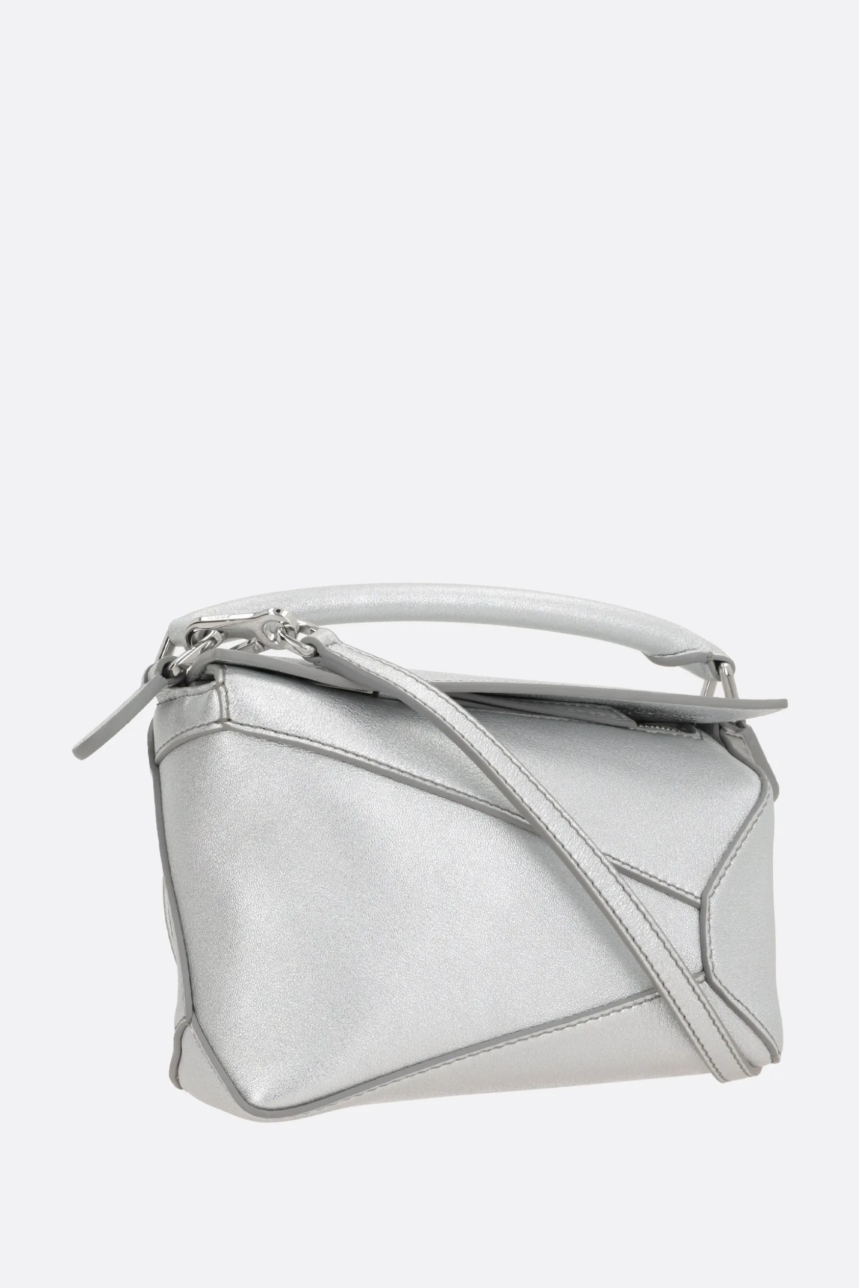 Borse A Mano>LOEWE borsa a mano Puzzle mini in nappa laminata Argento