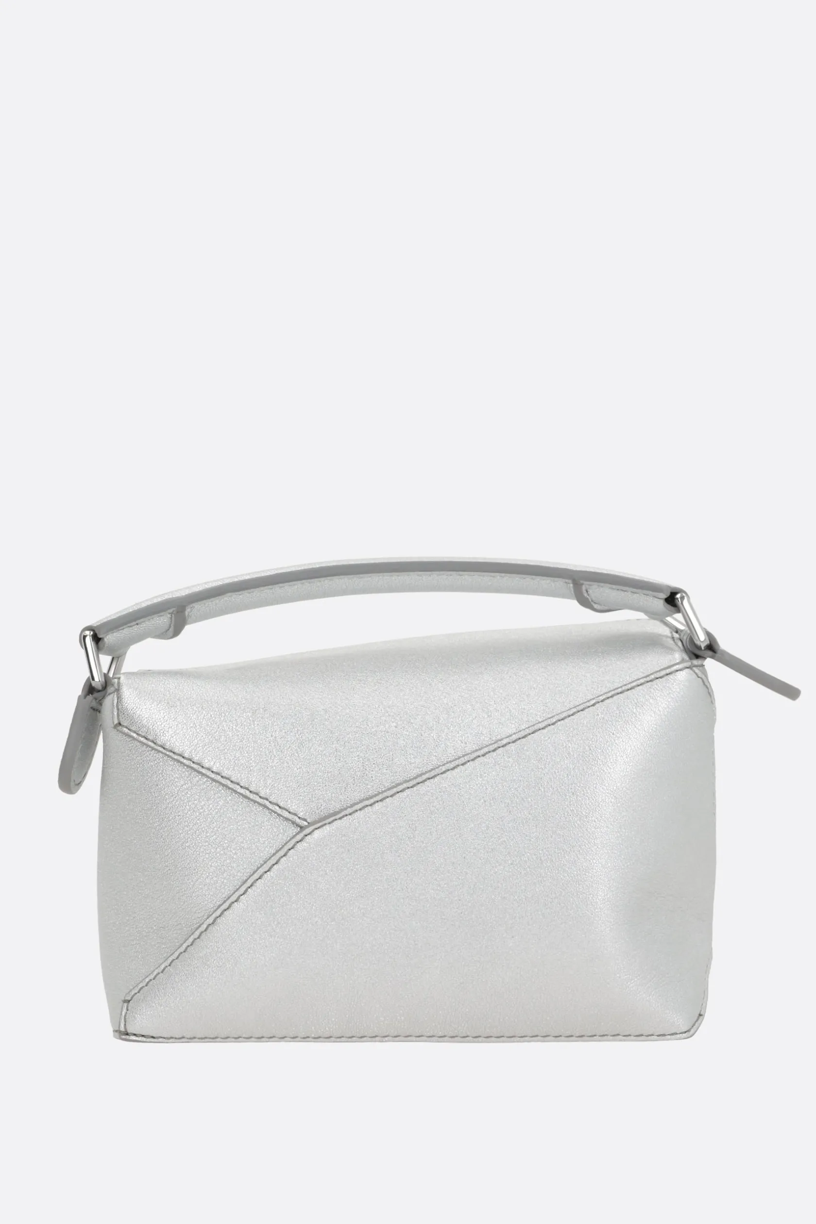 Borse A Mano>LOEWE borsa a mano Puzzle mini in nappa laminata Argento