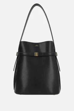 Borse A Mano>TOTEME borsa a secchiello Belted in pelle texturizzata Nero