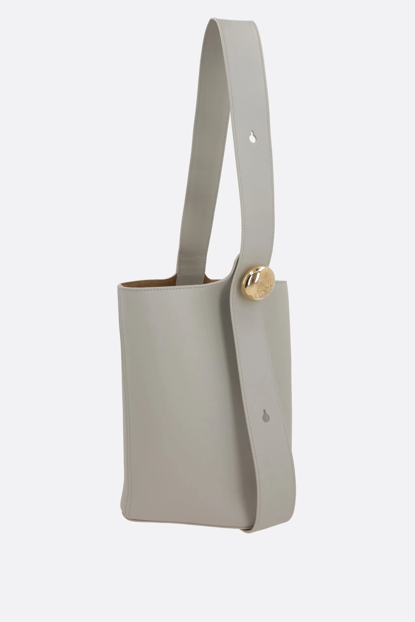 Borse A Tracolla>LOEWE borsa a secchiello Pebble media in pelle liscia Grigio