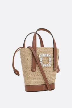 Borse A Mano>ROGER VIVIER borsa a secchiello Viv' Skate mini in rafia Marrone