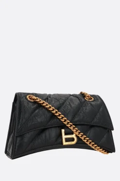 Borse A Tracolla>BALENCIAGA borsa a spalla Crush small in pelle matelassé Nero