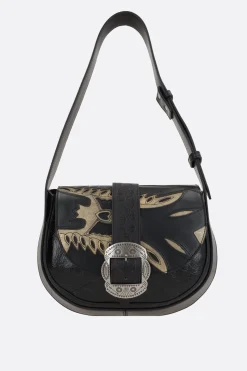 Borse A Tracolla>HTC LOS ANGELES borsa a spalla Joan Boots in pelle craquelé Nero