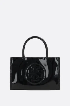 Borse A Mano>TORY BURCH borsa tote Ella Bio mini in ecopelle verniciata Nero