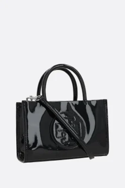 Borse A Mano>TORY BURCH borsa tote Ella Bio mini in ecopelle verniciata Nero