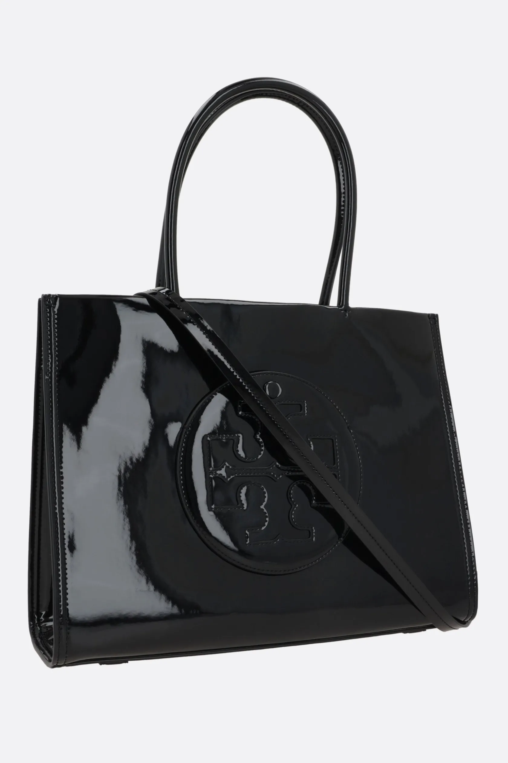Borse A Tracolla>TORY BURCH borsa tote Ella Bio small in ecopelle verniciata Nero