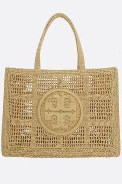Borse A Mano>TORY BURCH borsa tote Ella large in rafia Neutro
