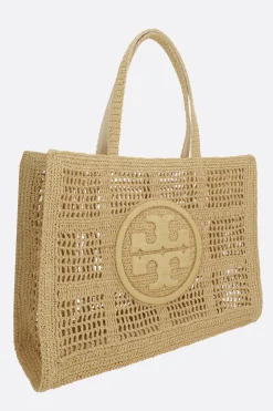 Borse A Mano>TORY BURCH borsa tote Ella large in rafia Neutro