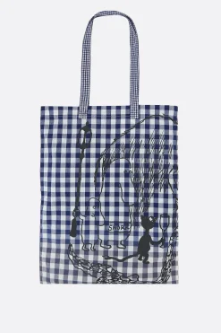 Borse A Mano>TAO COMME DES GARÇONS borsa tote in cotone check con stampa grafica Blu