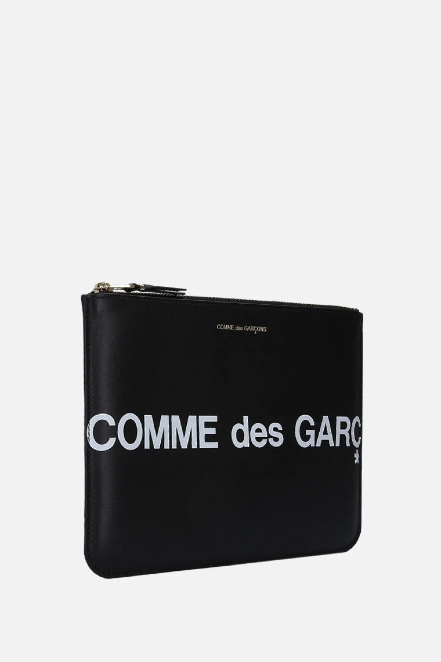 Piccola Pelletteria>COMME DES GARÇONS WALLET busta large in pelle liscia stampa logo Nero
