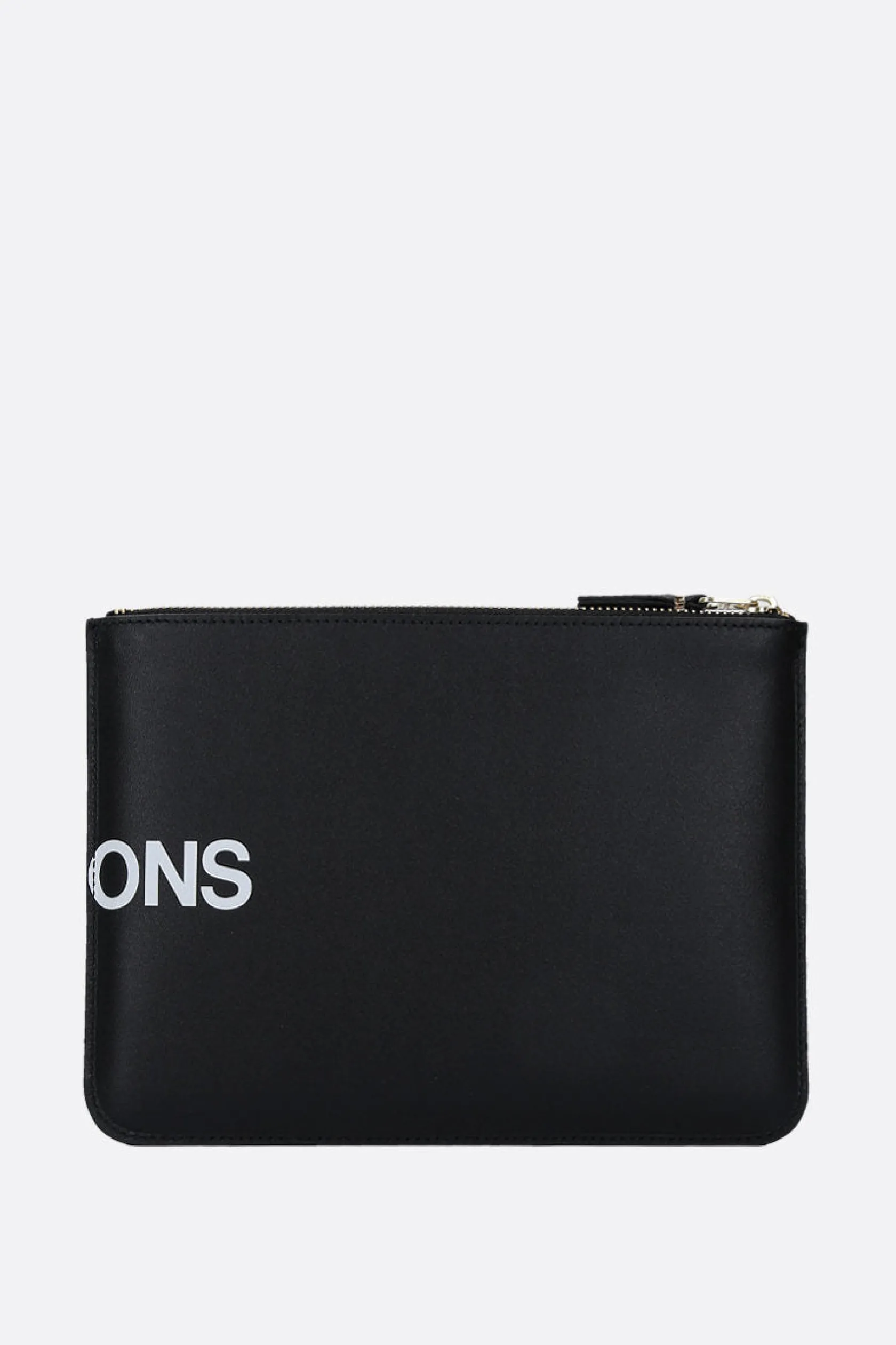 Piccola Pelletteria>COMME DES GARÇONS WALLET busta large in pelle liscia stampa logo Nero