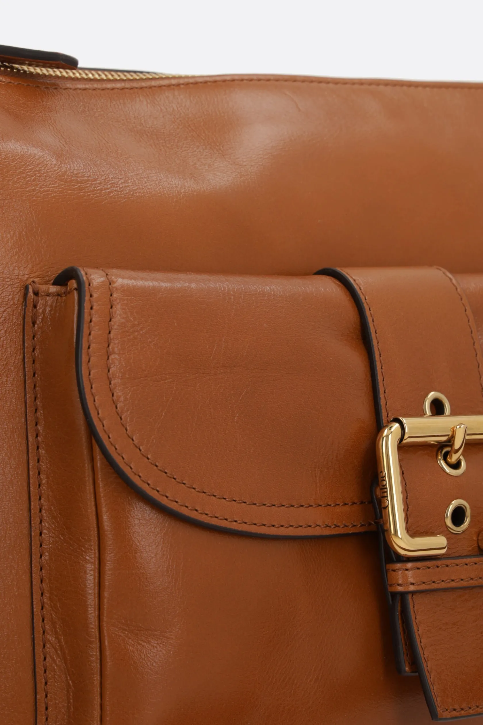 Borse A Tracolla>CHLOÉ Camera Bag media in pelle lucida Marrone