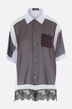 Topwear>UNDERCOVER camicia a maniche corte in rayon e chiffon Blu