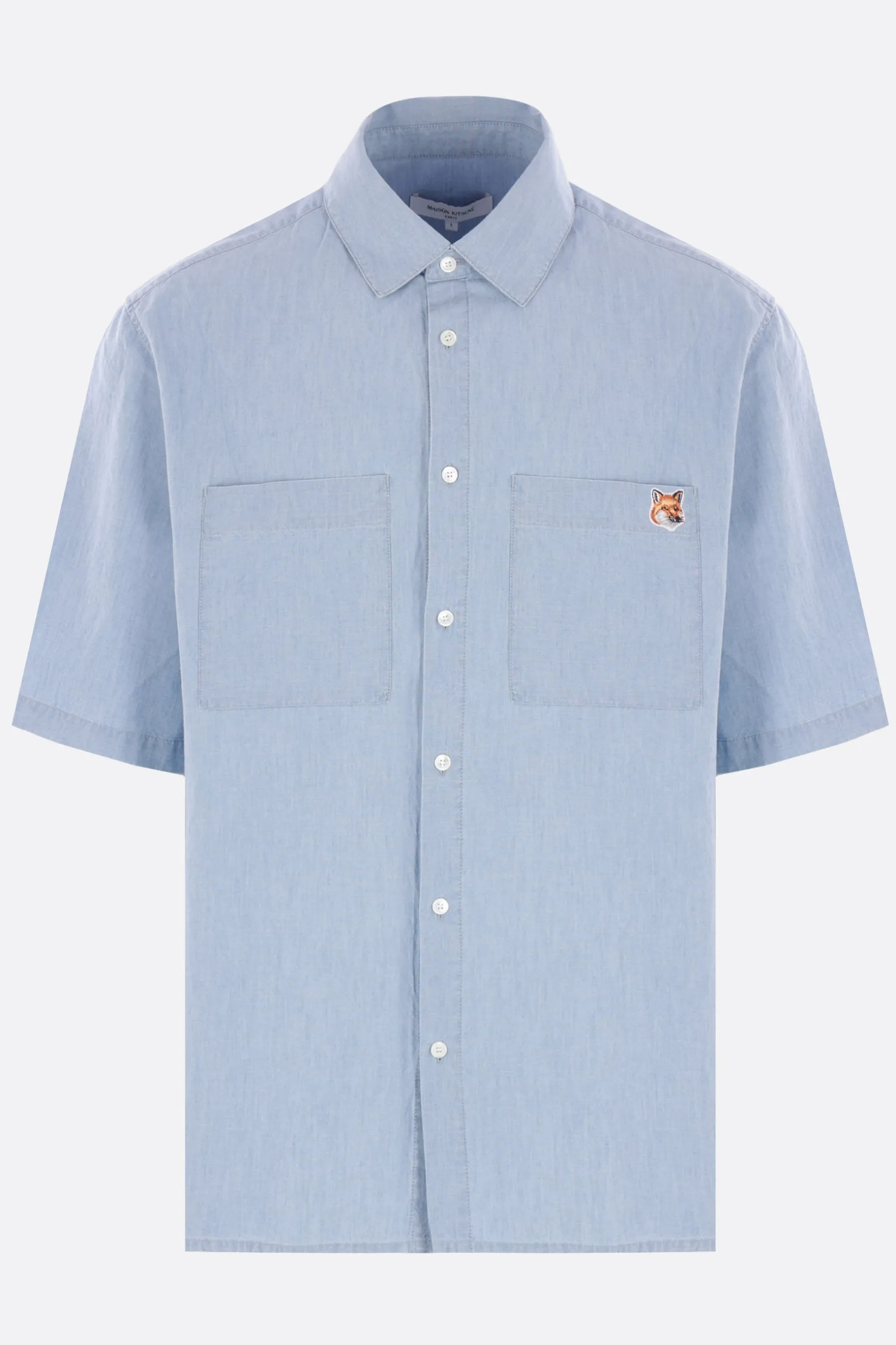 Topwear>MAISON KITSUNÉ camicia a maniche corte in Chambray Blu