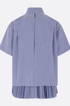 Topwear>SACAI camicia a maniche corte in popeline a righe Blu