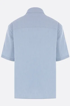 Topwear>MAISON KITSUNÉ camicia a maniche corte in Chambray Blu