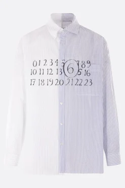 Topwear>MM6 camicia asimmetrica in popeline a righe Blu