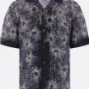 Topwear>DRIES VAN NOTEN camicia bowling Carltone in cotone ricamato Blu