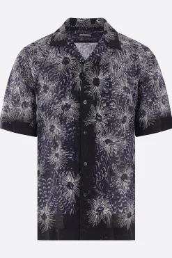 Topwear>DRIES VAN NOTEN camicia bowling Carltone in cotone ricamato Blu