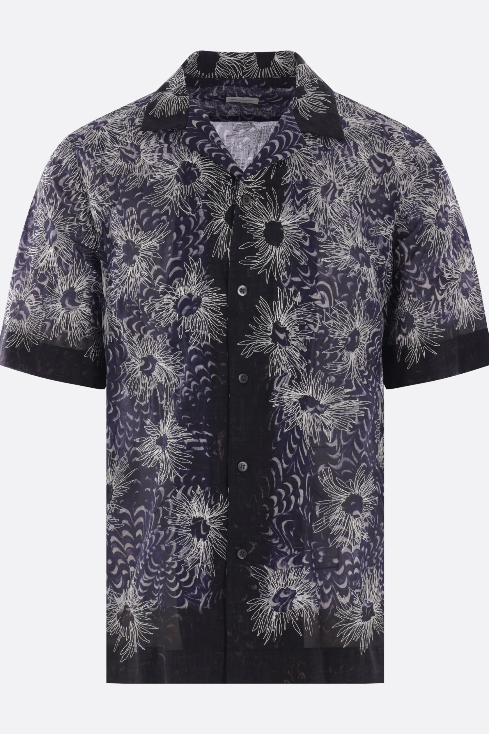 Topwear>DRIES VAN NOTEN camicia bowling Carltone in cotone ricamato Blu