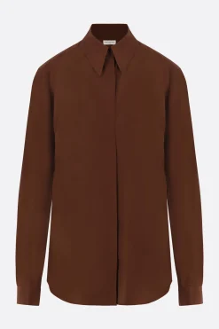 Topwear>DRIES VAN NOTEN camicia Chowy in crêpe de chine Marrone