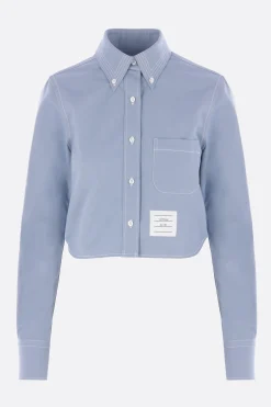 Topwear>THOM BROWNE camicia cropped in denim Blu