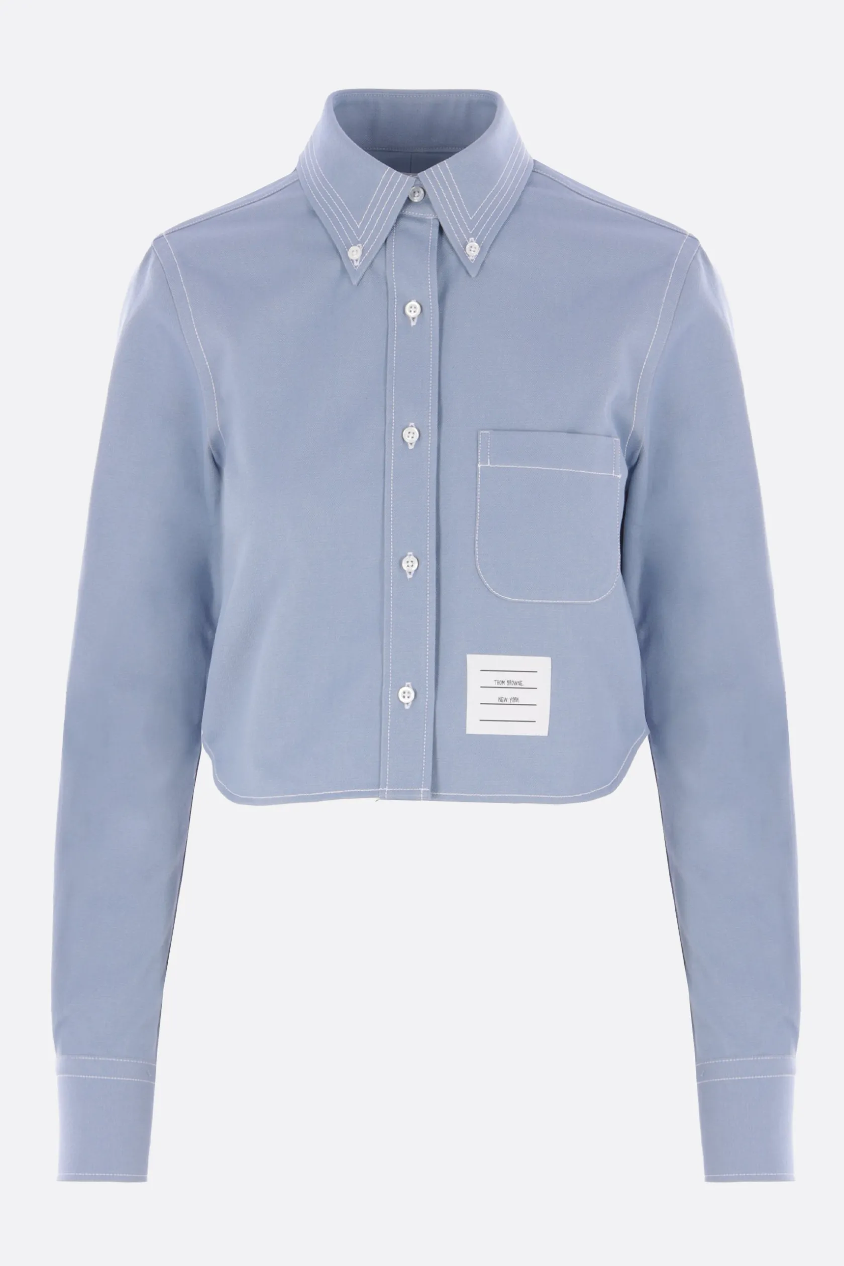 Topwear>THOM BROWNE camicia cropped in denim Blu