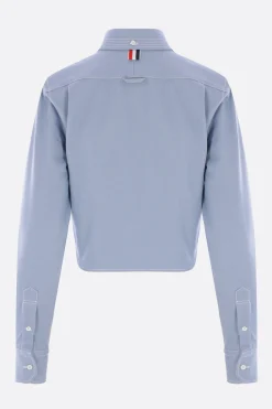 Topwear>THOM BROWNE camicia cropped in denim Blu