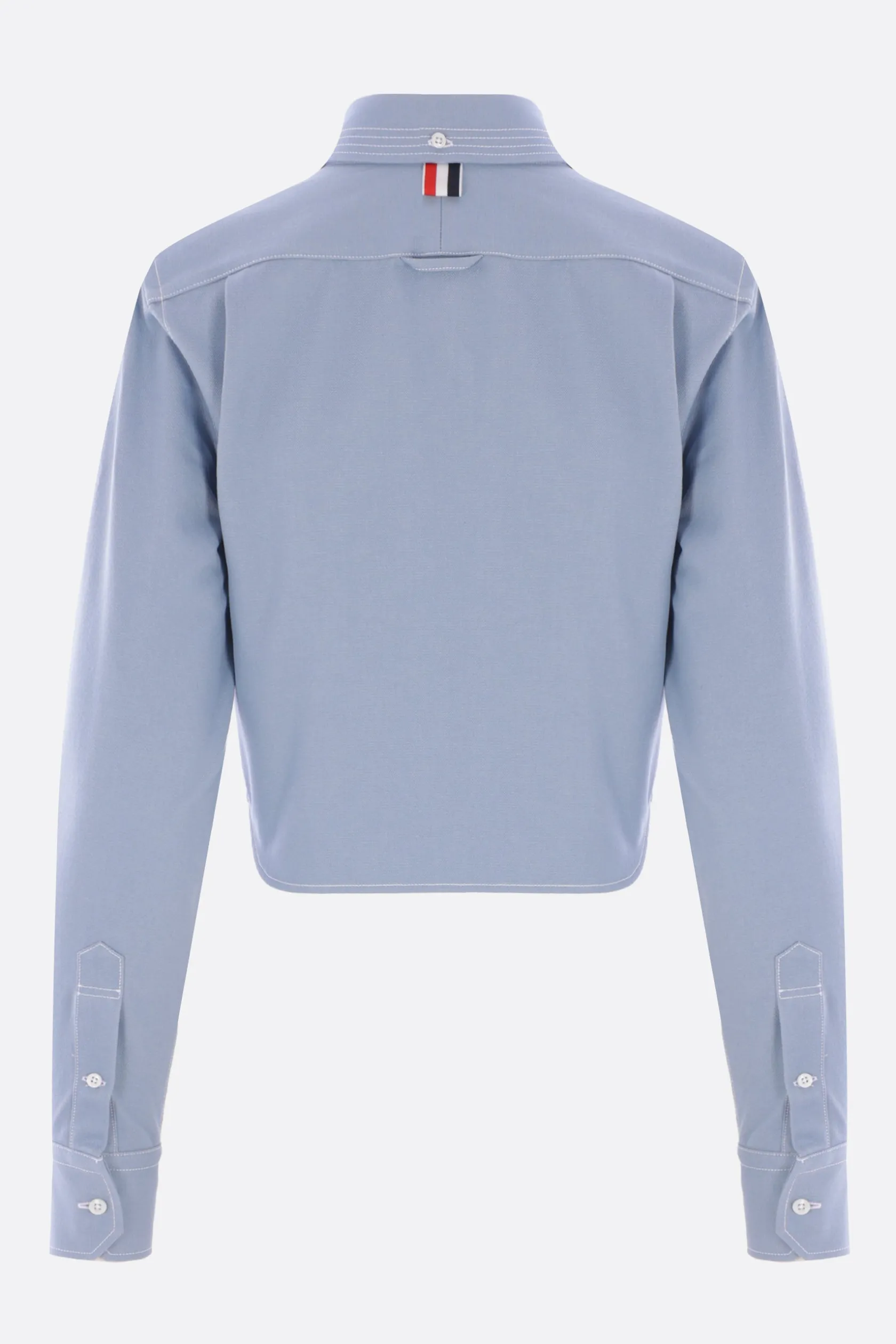 Topwear>THOM BROWNE camicia cropped in denim Blu