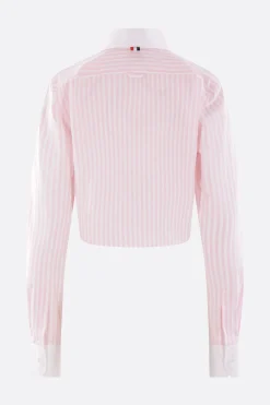 Topwear>THOM BROWNE camicia cropped in popeline a righe Rosa