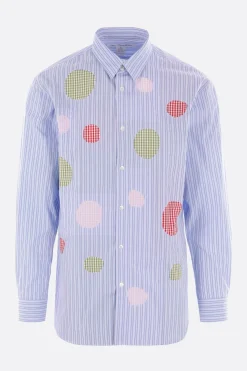 Topwear>COMME DES GARÇONS SHIRT camicia in popeline a righe con pois Blu