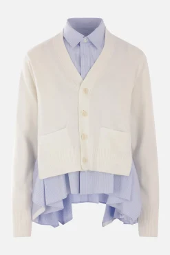 Topwear>SACAI camicia in popeline con cardigan sovrapposto Bianco