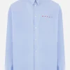 Topwear>MARNI camicia in popeline organico stampa logo Blu