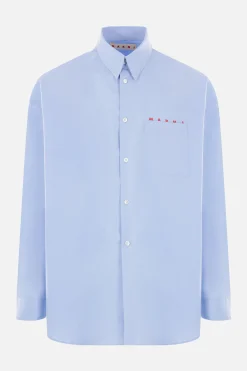 Topwear>MARNI camicia in popeline organico stampa logo Blu