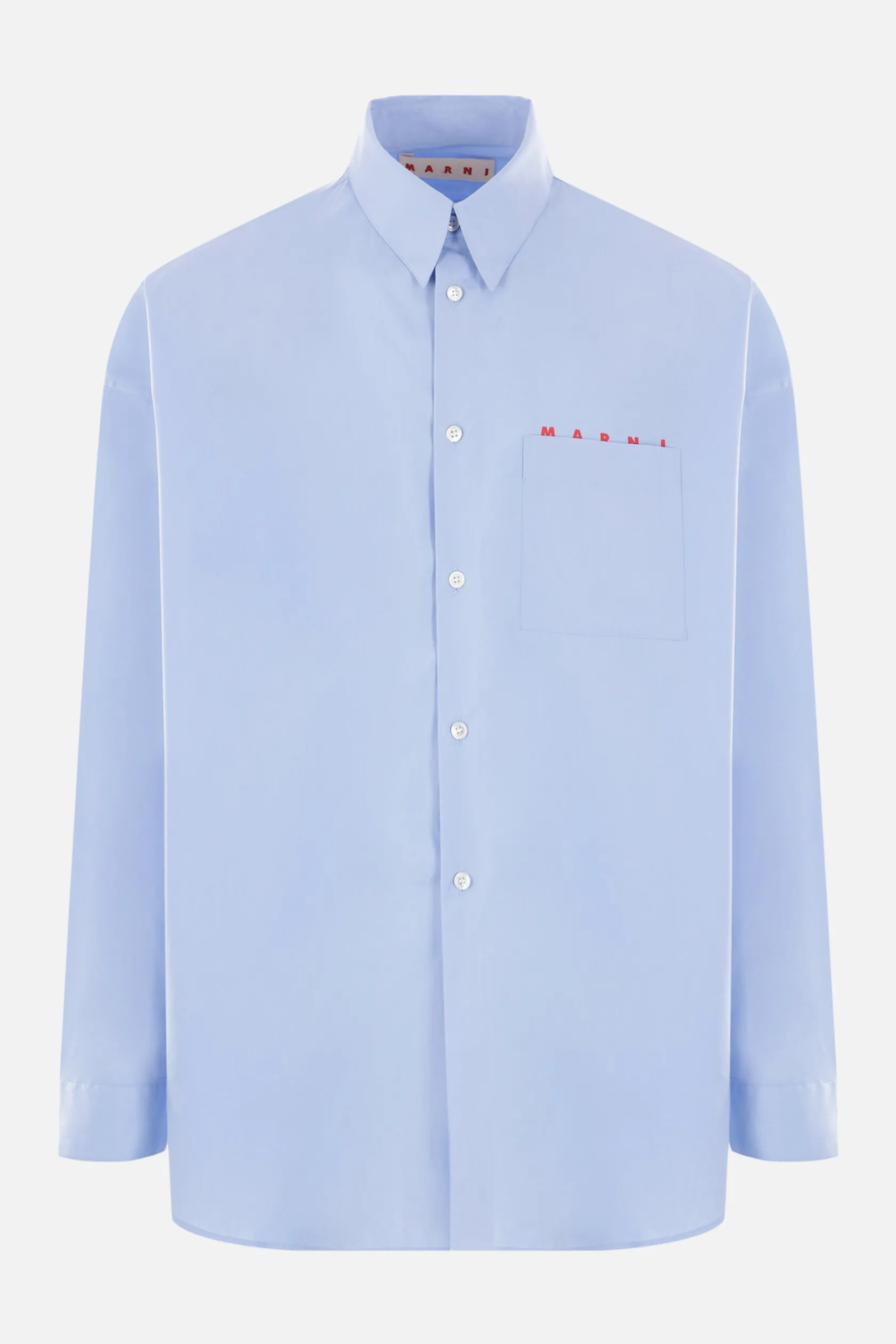 Topwear>MARNI camicia in popeline organico stampa logo Blu