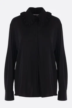 Topwear>JIL SANDER camicia in viscosa fluida con rouches Nero