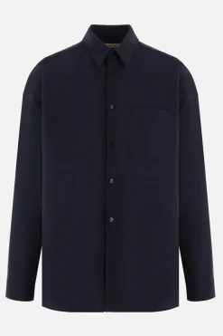 Topwear>MARNI camicia oversize in grain de poudre Blu