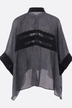 Topwear>SACAI camicia oversize in raso e denim Nero