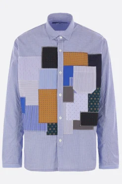 Topwear>JUNYA WATANABE MAN camicia patchwork in popeline a quadri Blu