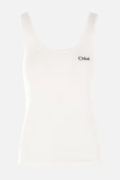 Topwear>CHLOÉ canotta in jersey a costine Bianco