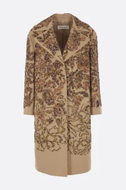 Capispalla>DRIES VAN NOTEN cappotto Ricca in gabardine ricamato Neutro